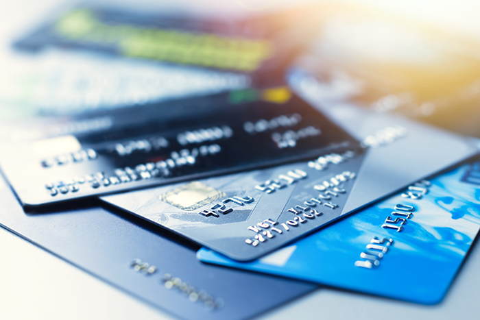 Stack of debit or credit cards